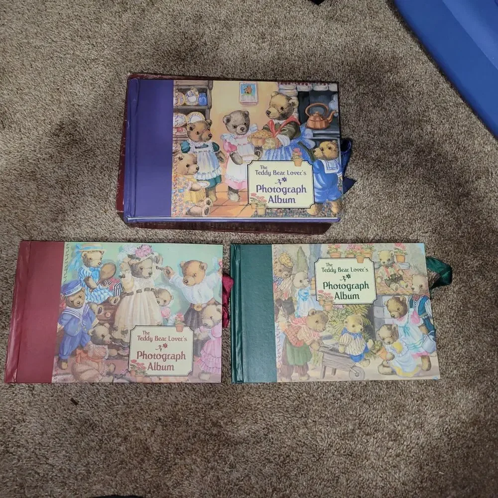 Teddy Bear Lovers‎ PHOTOGRAPH ALBUM Book SET Bow Closures With Sleeve Vintage